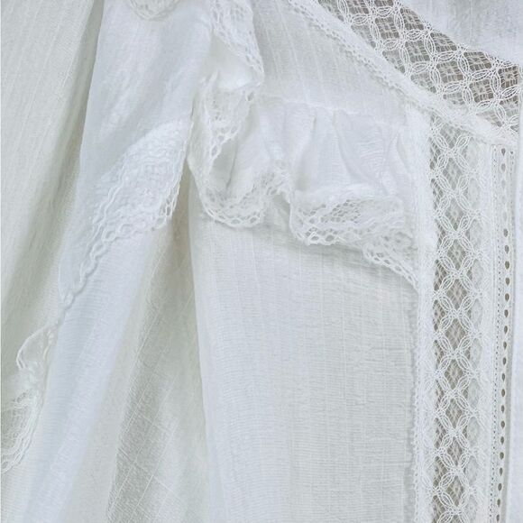 MNG MANGO Blouse Top White Ruffle Lace Size L - Picture 6 of 10